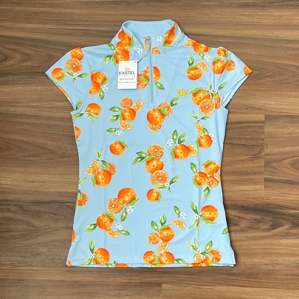 Kastel Denmark Women's Polo Short Sleeve Sun Shirt - Blue Oranges - XSmall